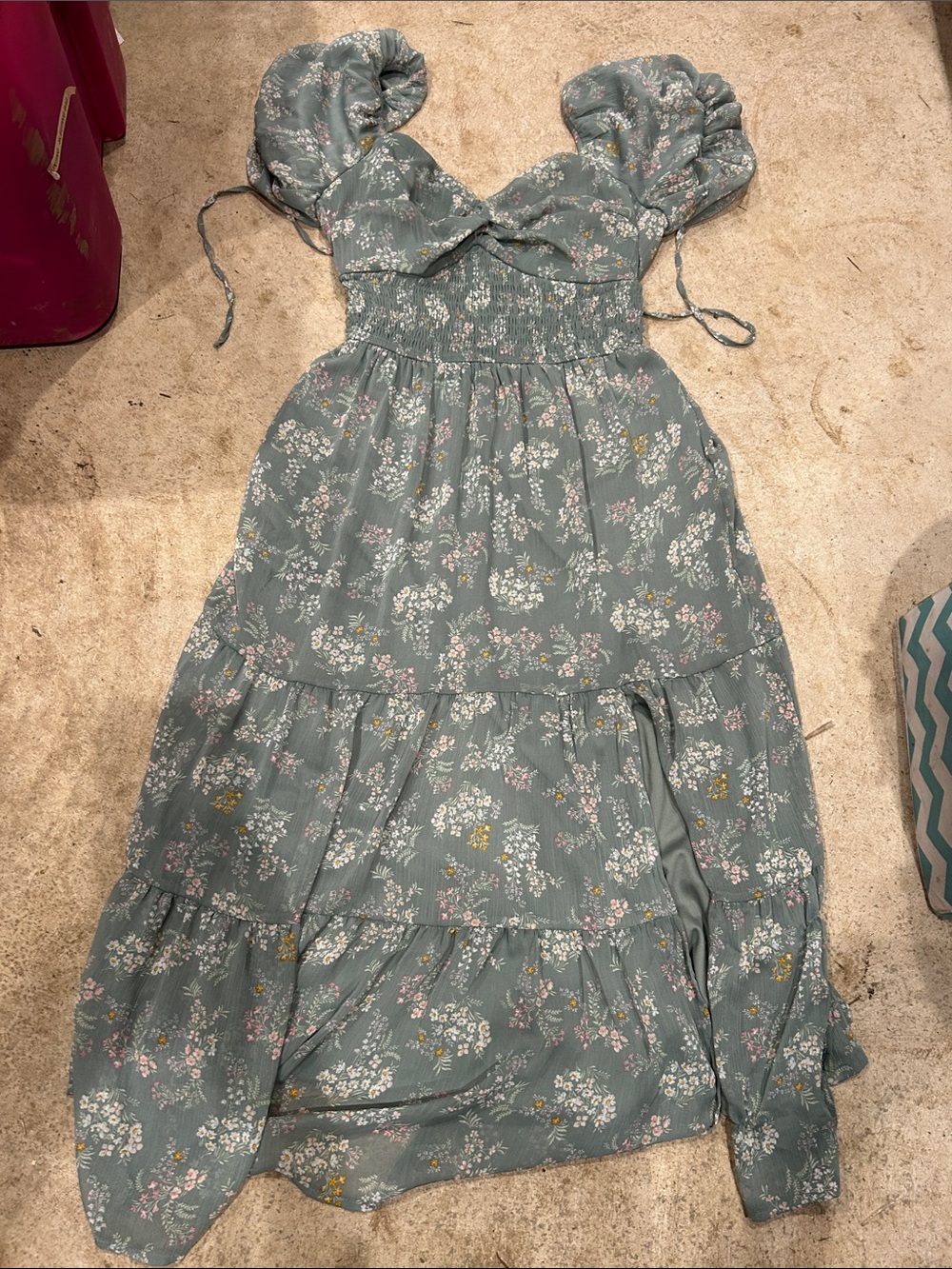 Floral High-Low Maxi Dress - Sage Green